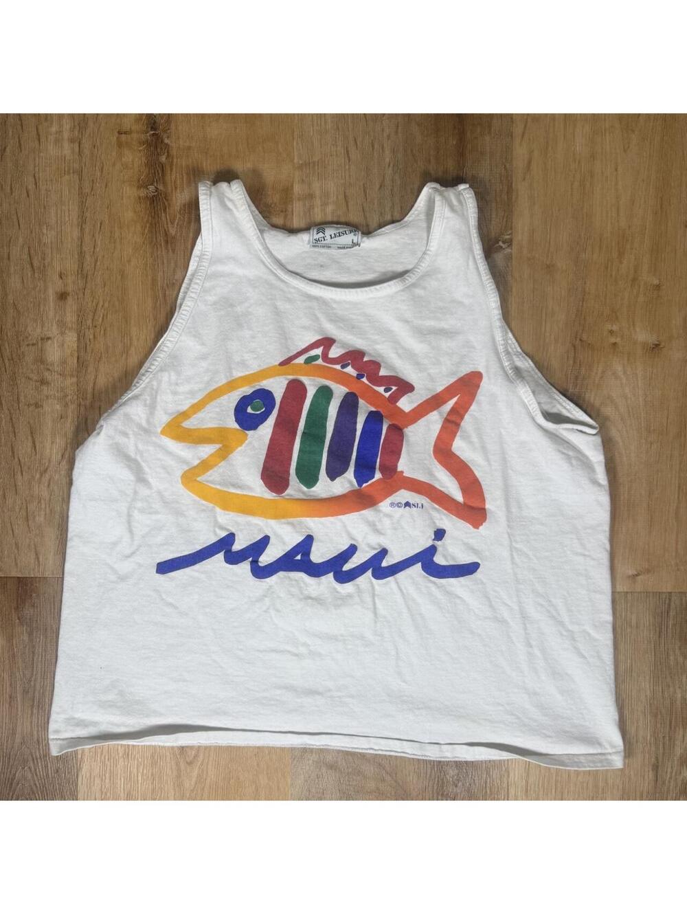 90s Maui Fish White Tank Top – Size L